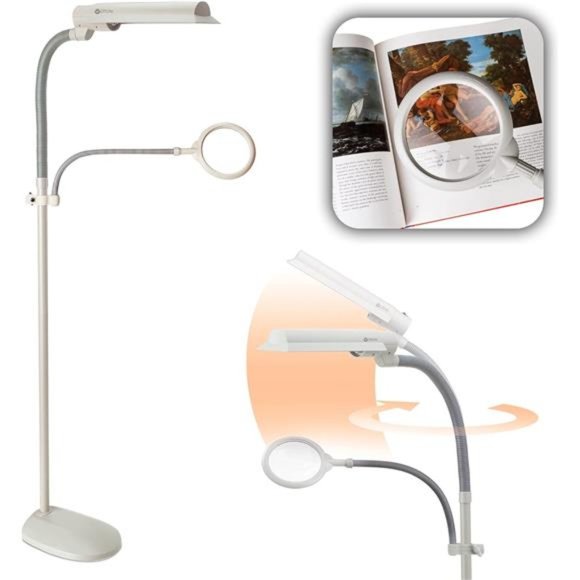 18w EasyView Standing Floor Lamp with Optical Grade 3X Magnifier Attachment